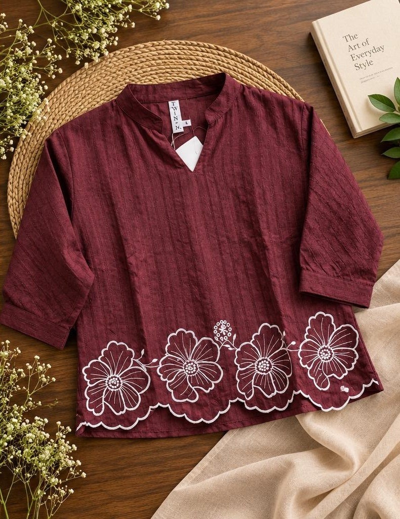 Women’s Maroon Floral Embroidered Tunic