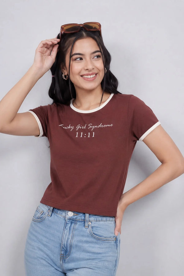 Brown Cotton Regular Fit T-Shirt For Women