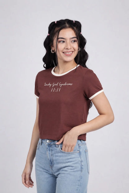 Brown Cotton Regular Fit T-Shirt For Women