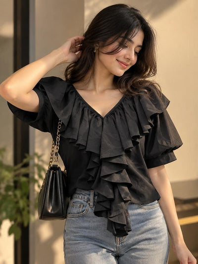 Women’s Black Layered Ruffle Top