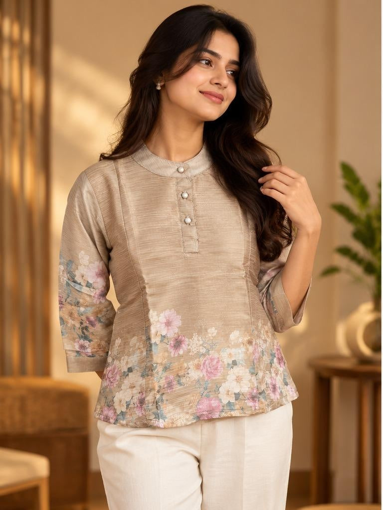 Women’s Beige Floral Printed Tunic Top