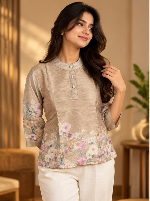 Women’s Beige Floral Printed Tunic Top