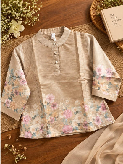 Women’s Beige Floral Printed Tunic Top