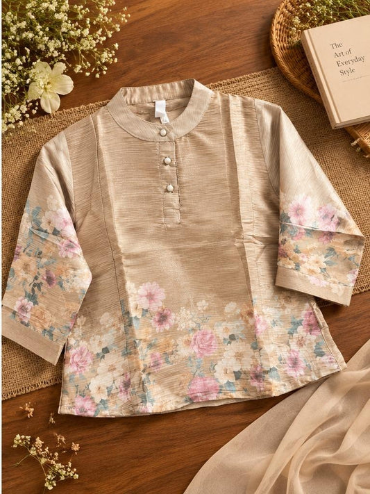 Women’s Beige Floral Printed Tunic Top