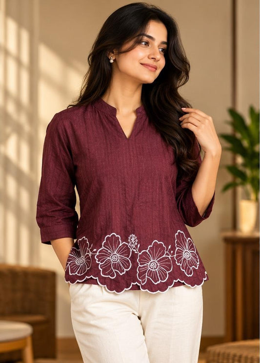 Women’s Maroon Floral Embroidered Tunic