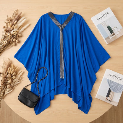 Women's Royal Cobalt Blue Batwing Kaftan Tunic with Shimmer V-Neck Trim