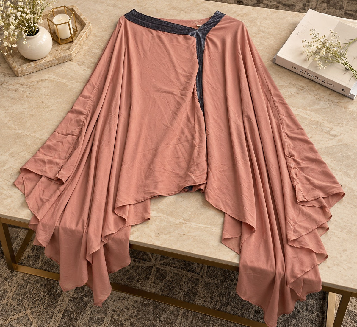 Women's Dusty Rose Draped Handkerchief-Hem Maxi Tunic with Waist Tie