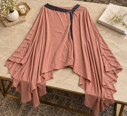 Women's Dusty Rose Draped Handkerchief-Hem Maxi Tunic with Waist Tie
